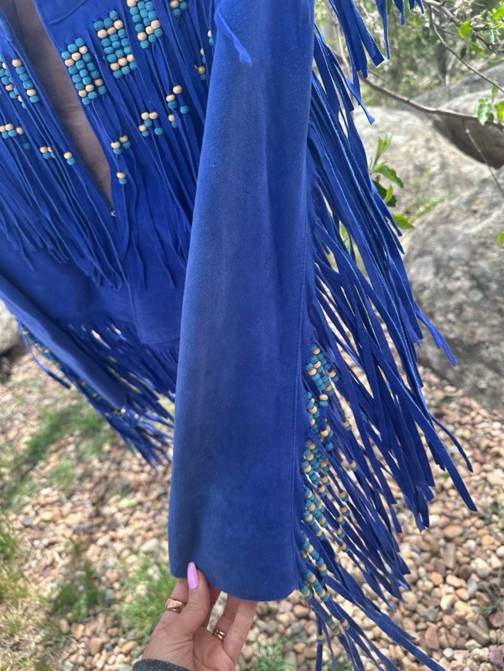 Spell Royal Blue Suede Fringe Jacket with Beaded Trim - Picture 7 of 7